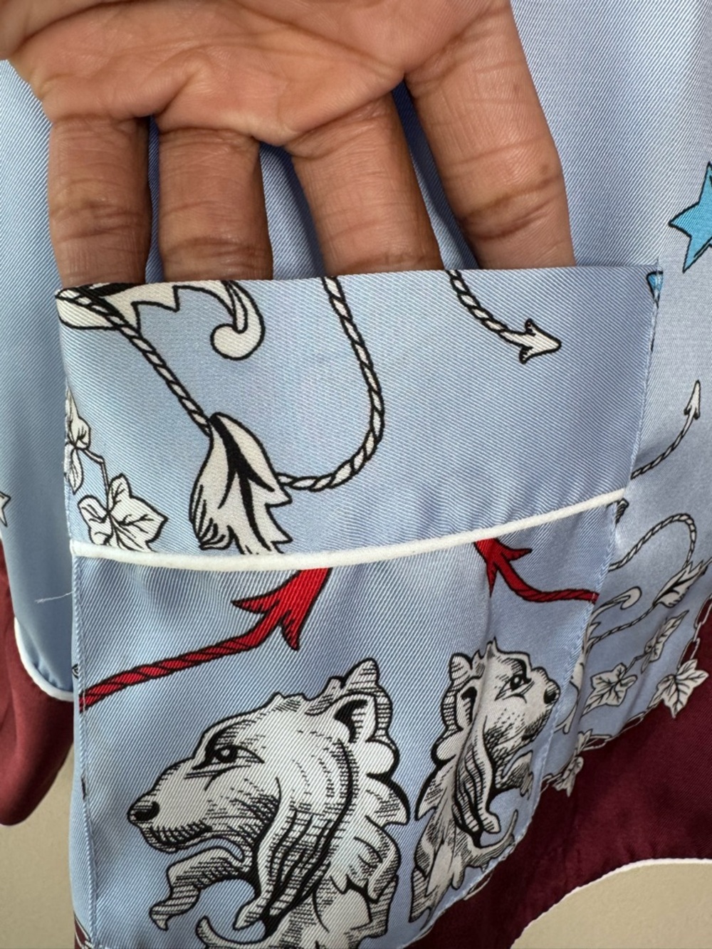 Sandro Paris Printed Pyjama -Style Satin Twill Shirt - Picture 8 of 13